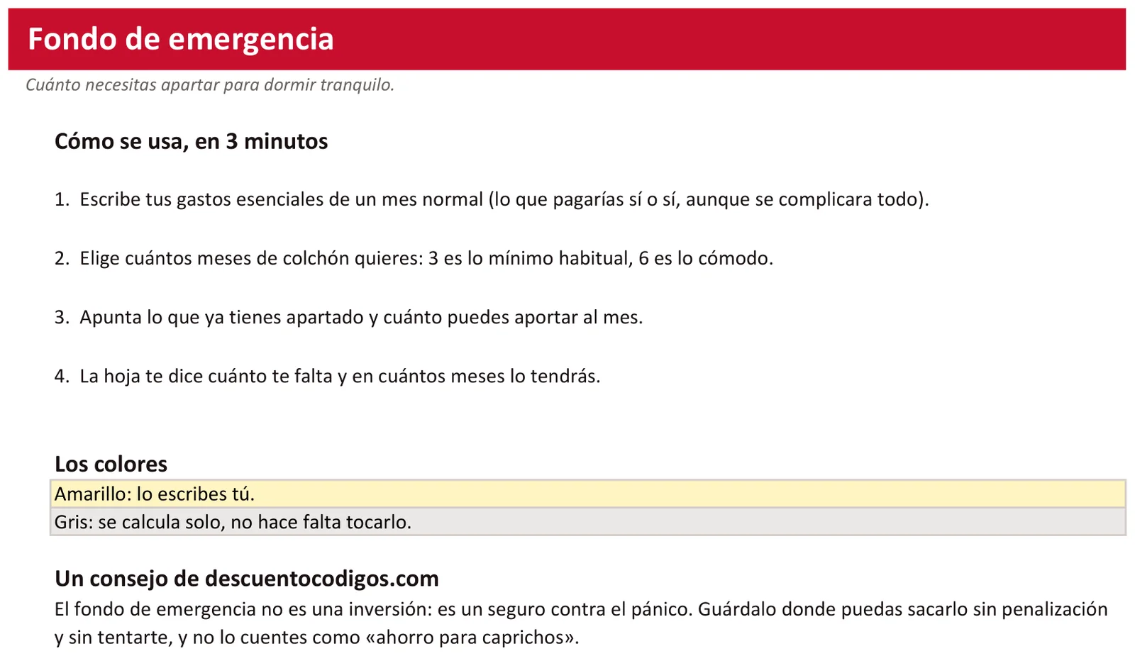 Fondo de emergencia: Hoja «Léeme»: el manual de uso